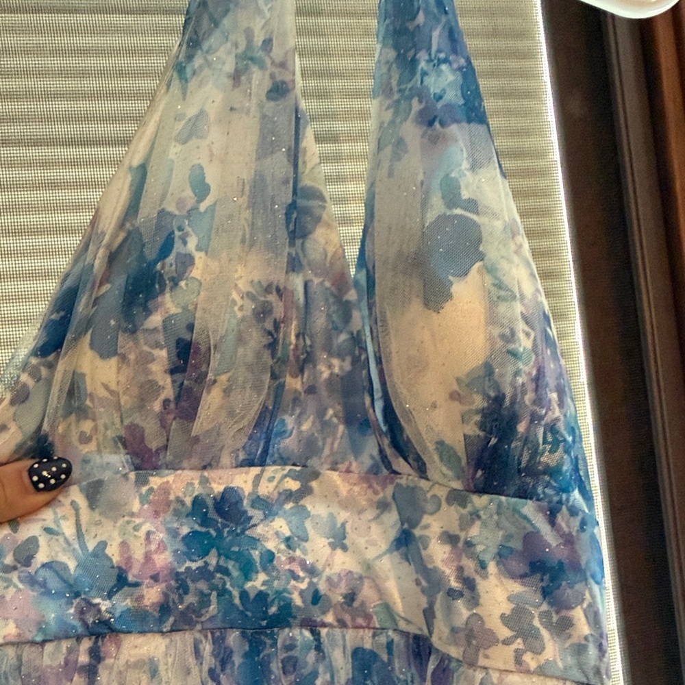 Floral Halter Dress in Blue and Purple
